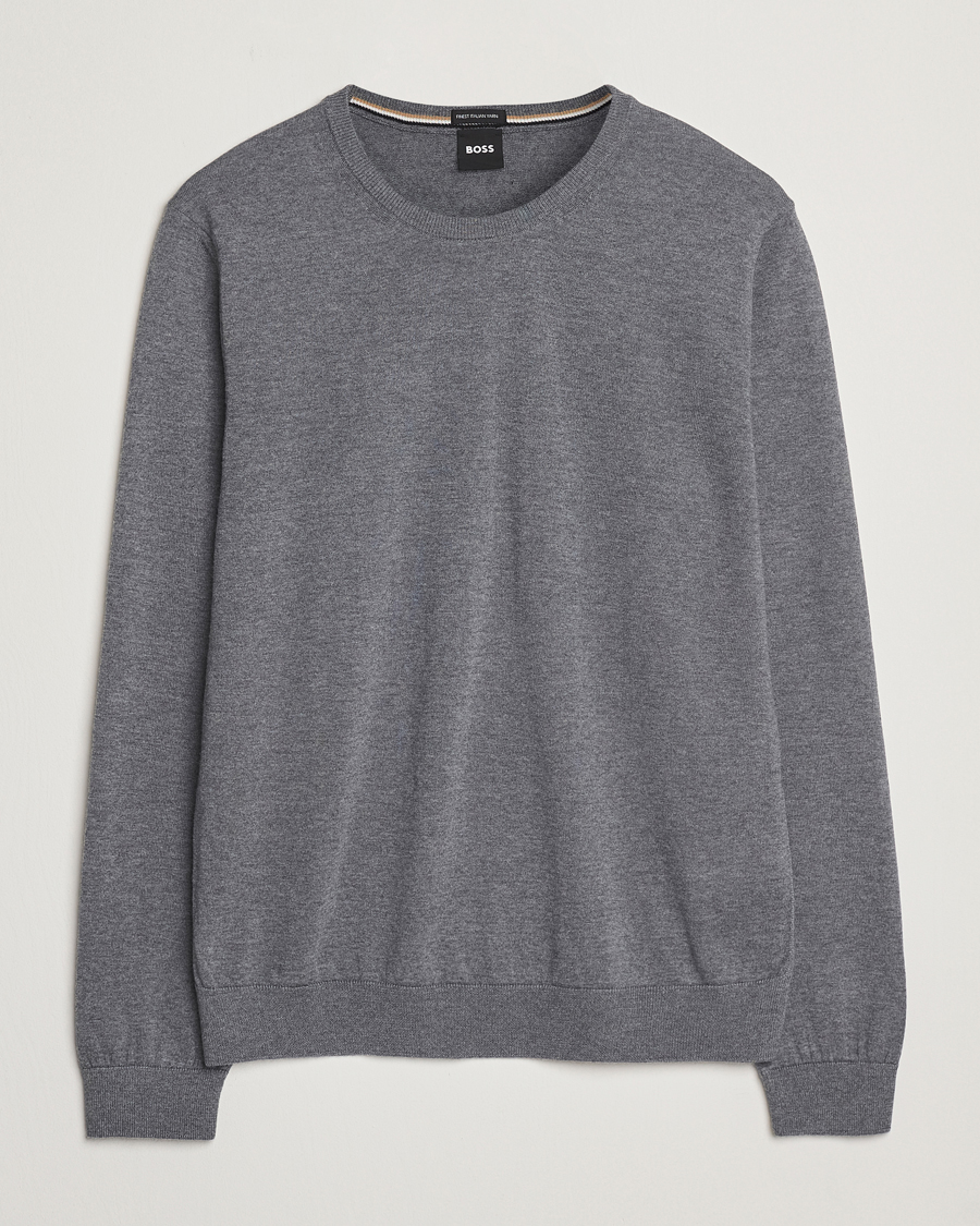 Homme | Pulls Et Tricots | BOSS BLACK | Leno Wool Crew Neck Pullover Medium Grey