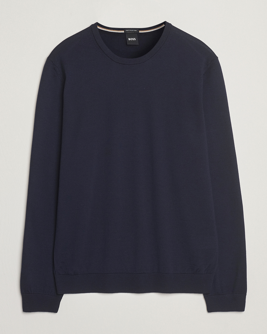 Homme | Pulls Et Tricots | BOSS BLACK | Leno Wool Crew Neck Pullover Dark Blue