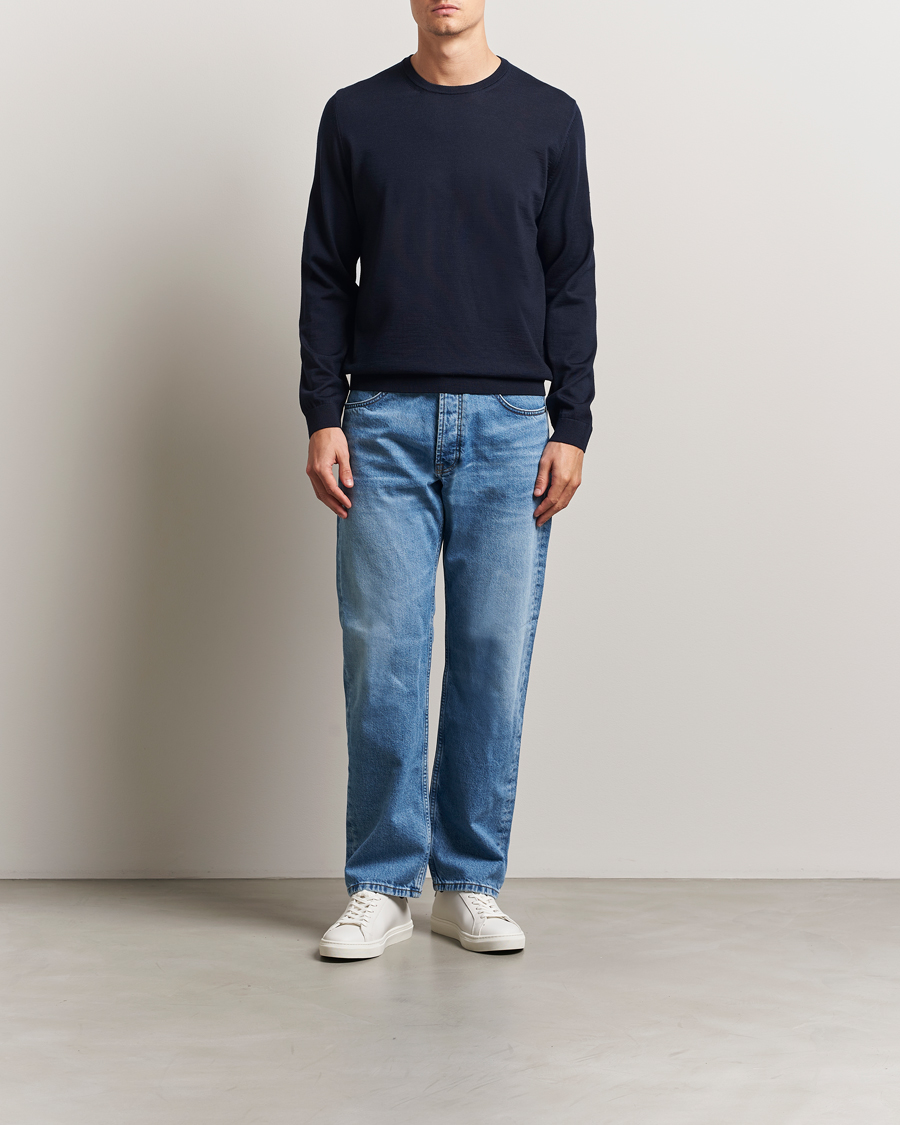 Homme | Pulls Et Tricots | BOSS BLACK | Leno Wool Crew Neck Pullover Dark Blue