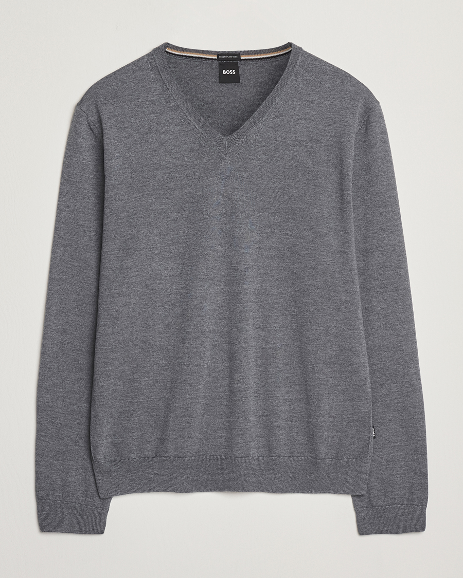 Homme | Pulls Et Tricots | BOSS BLACK | Melba Wool V-Neck Pullover Medium Grey