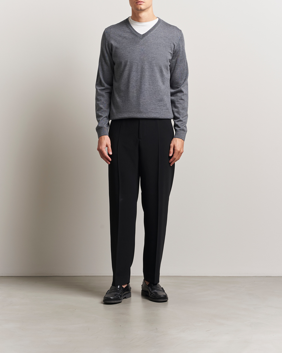 Homme | Pulls Et Tricots | BOSS BLACK | Melba Wool V-Neck Pullover Medium Grey