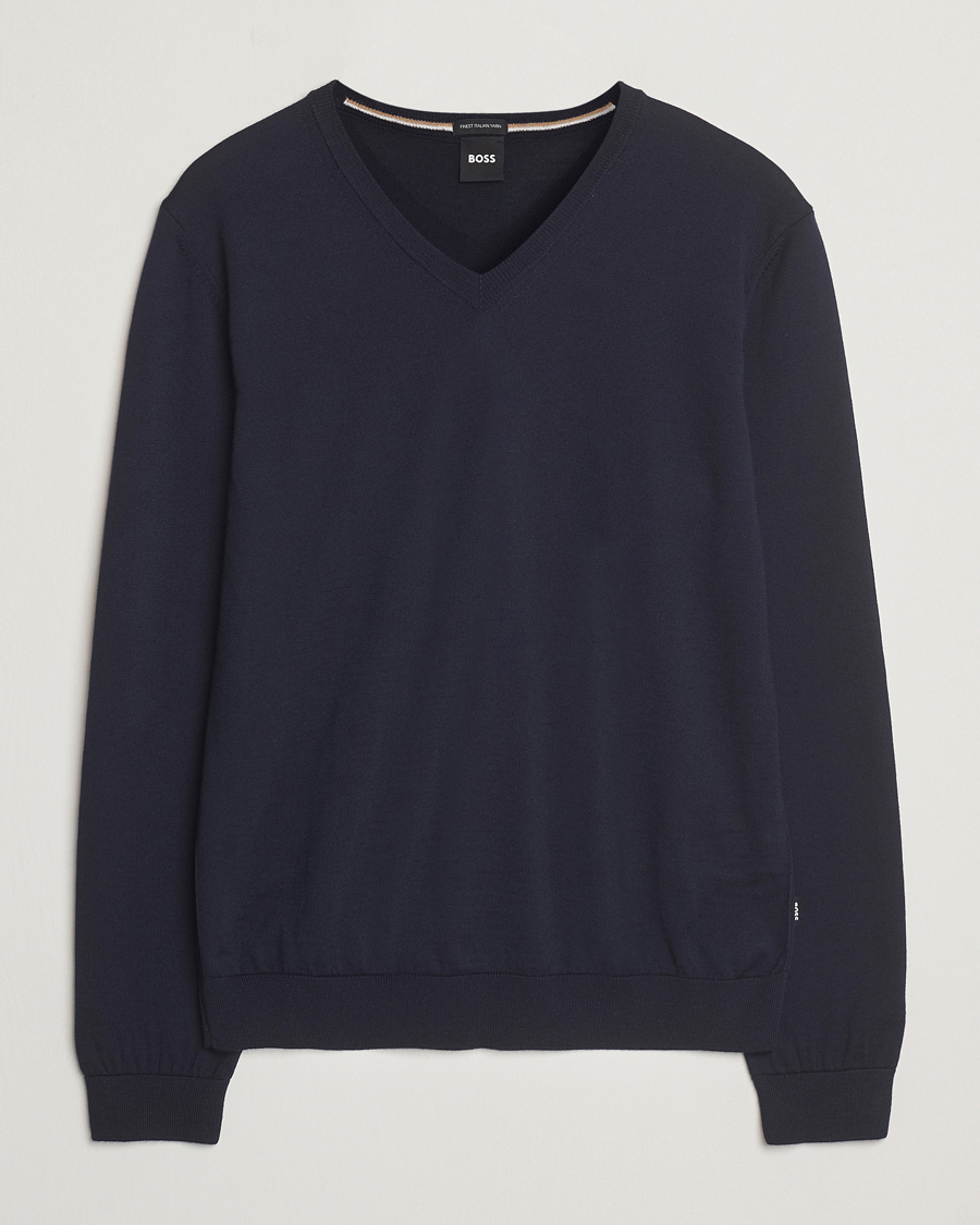Homme | Pulls Et Tricots | BOSS BLACK | Melba Wool V-Neck Pullover Dark Blue