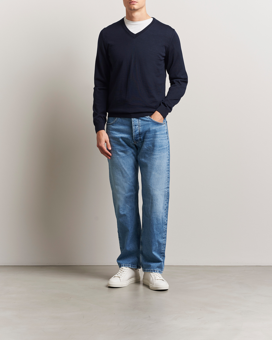 Homme | Pulls Et Tricots | BOSS BLACK | Melba Wool V-Neck Pullover Dark Blue