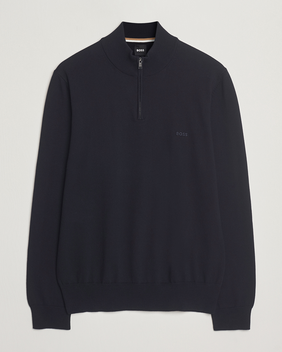 Homme | Pulls Et Tricots | BOSS BLACK | Padro Cotton Knitted Half Zip Dark Blue