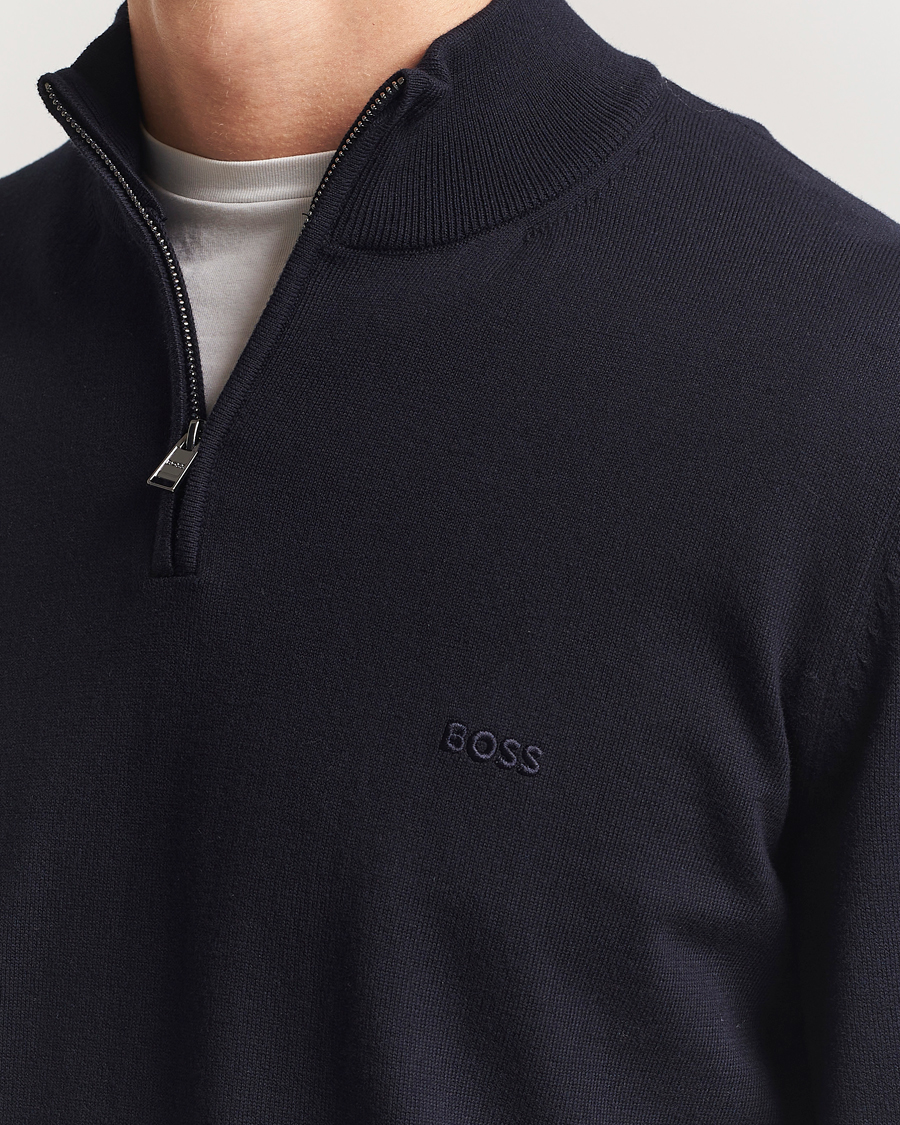 Homme | Pulls Et Tricots | BOSS BLACK | Padro Cotton Knitted Half Zip Dark Blue