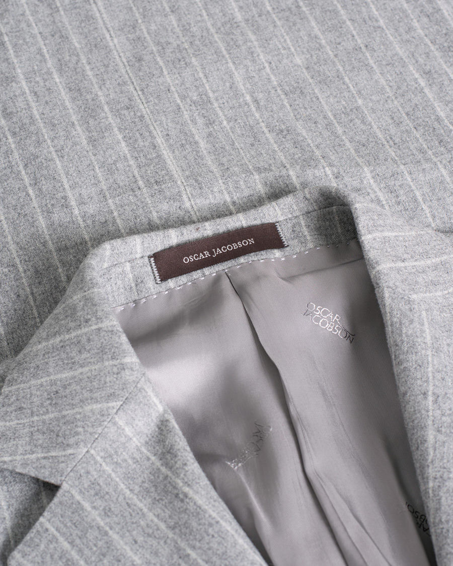 Homme | Oscar Jacobson Ego Pinstripe Wool Flannel Suit Grey Melange | Pre-owned | Oscar Jacobson Ego Pinstripe Wool Flannel Suit Grey Melange